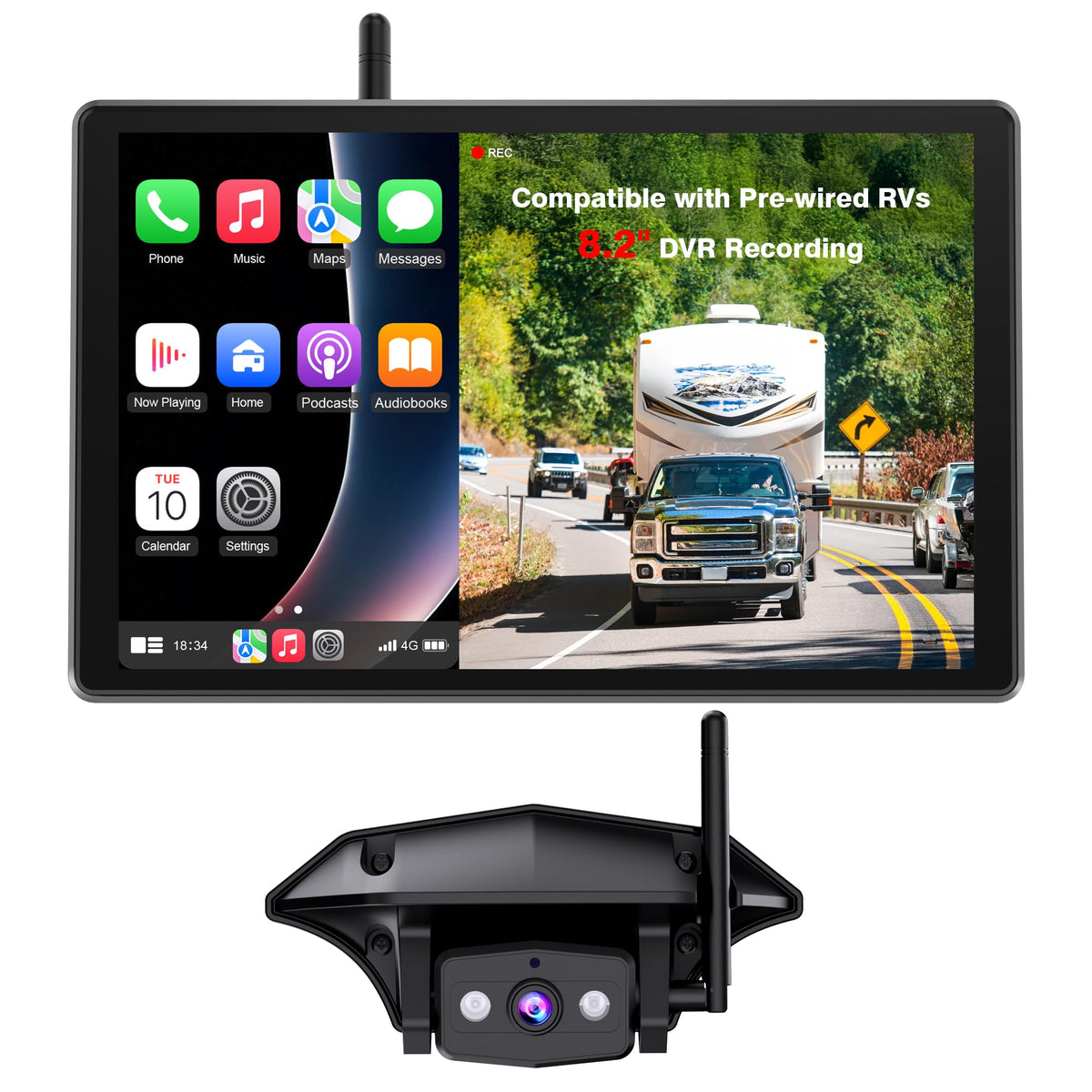 Auto-Vox 8.2-inch RV backup camera display shows a clear 1080p view for safe backing.