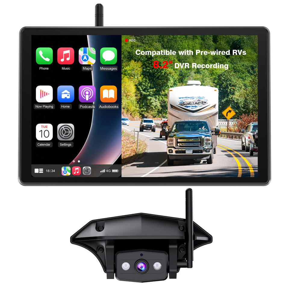 Auto-Vox 8.2-inch RV backup camera display shows a clear 1080p view for safe backing.