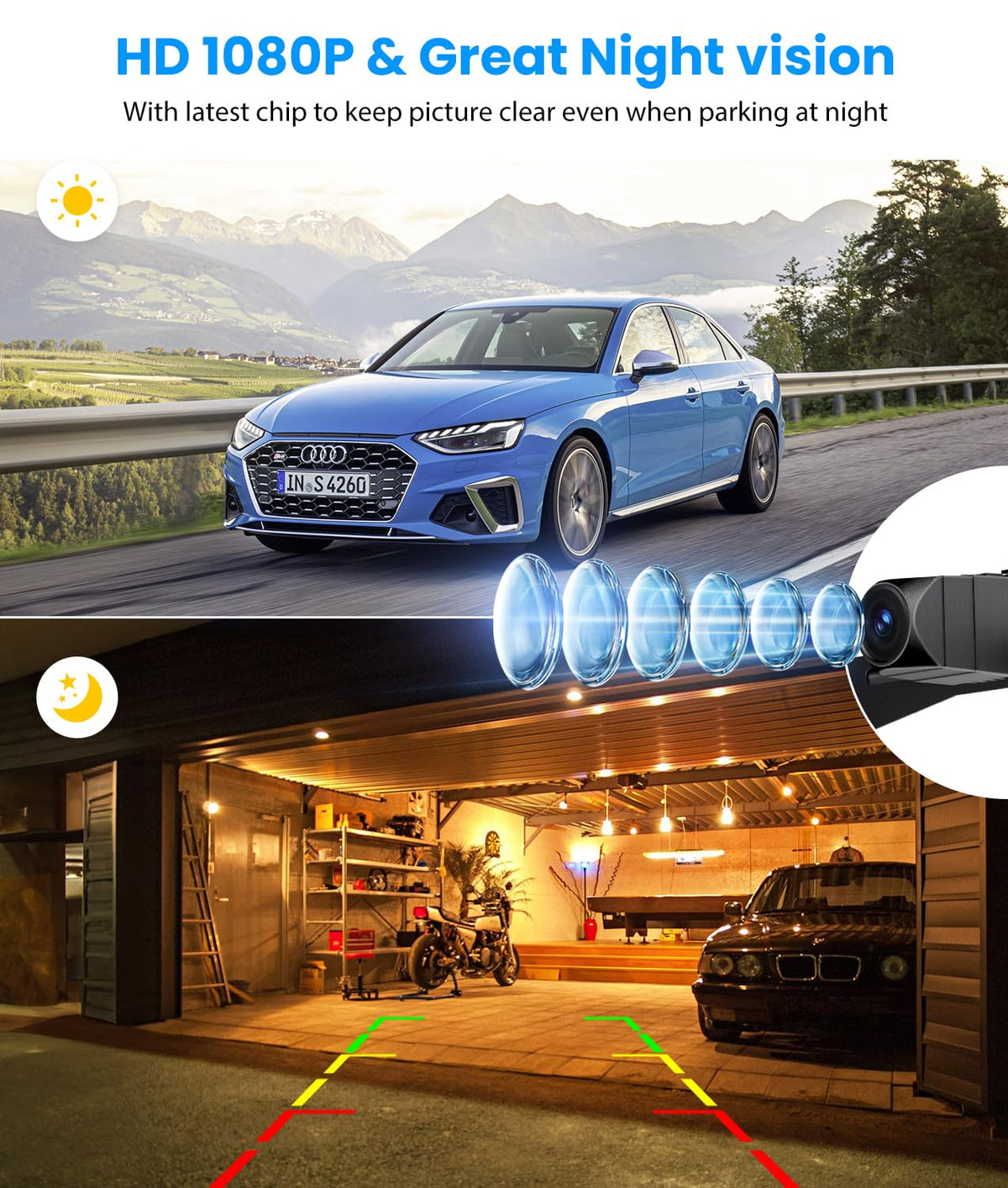 AUTO-VOX 1080p truck camera provides true-color real-time views for precise reversing.