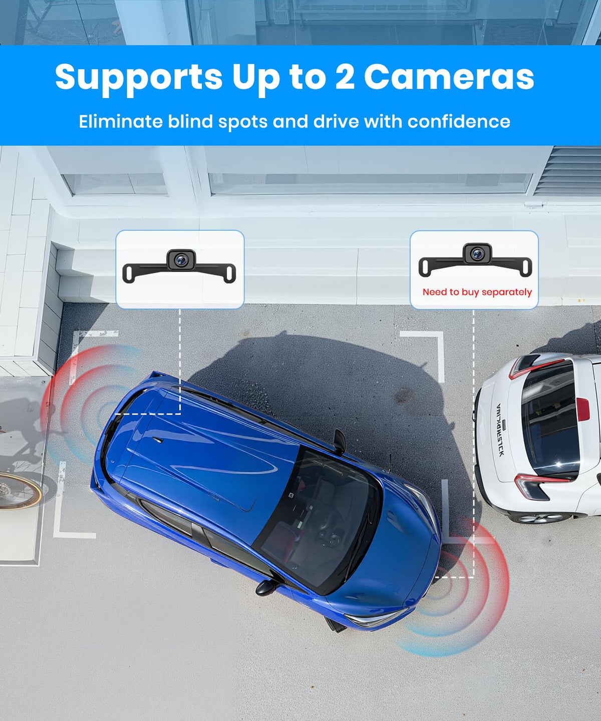 AUTO-VOX dual-channel setup enables wider coverage for safer turns.