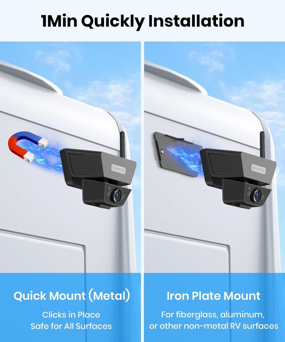 AUTO-VOX magnetic base installation showing secure, paint-safe mounting on a truck bed.
