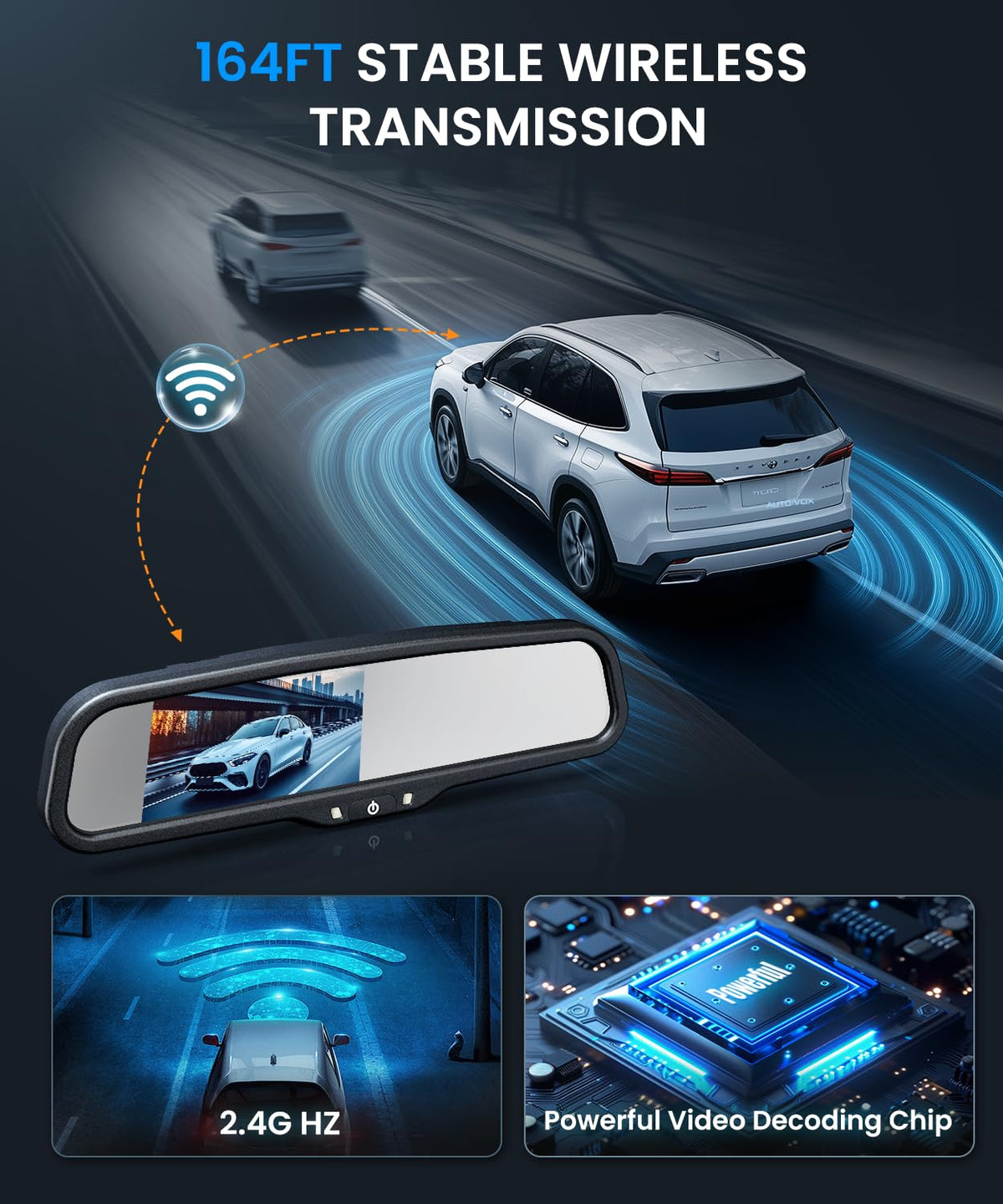 Auto-Vox OEM-style display automatically adjusts brightness for glare-free viewing.