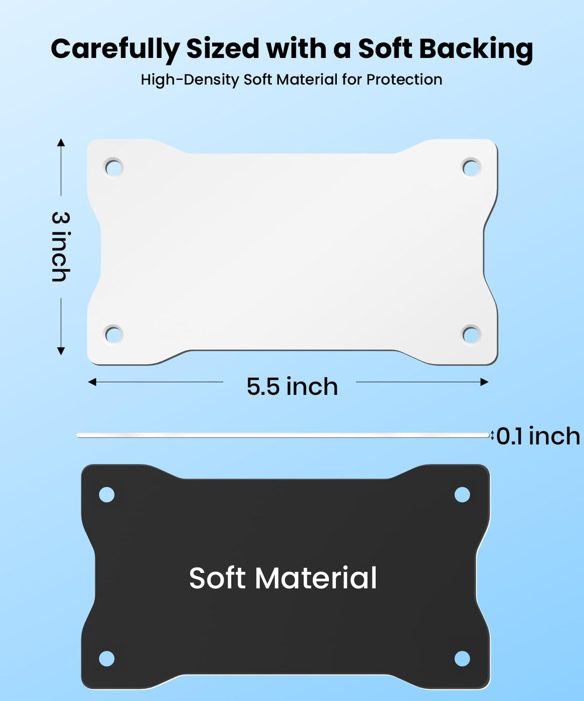 AUTO-VOX plate back with 3M adhesive pad showing no-drill installation benefit