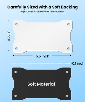 AUTO-VOX plate back with 3M adhesive pad showing no-drill installation benefit