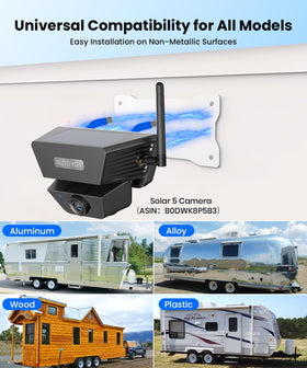 AUTO-VOX plate mounted on RV side proving secure camera base on non-metal surface