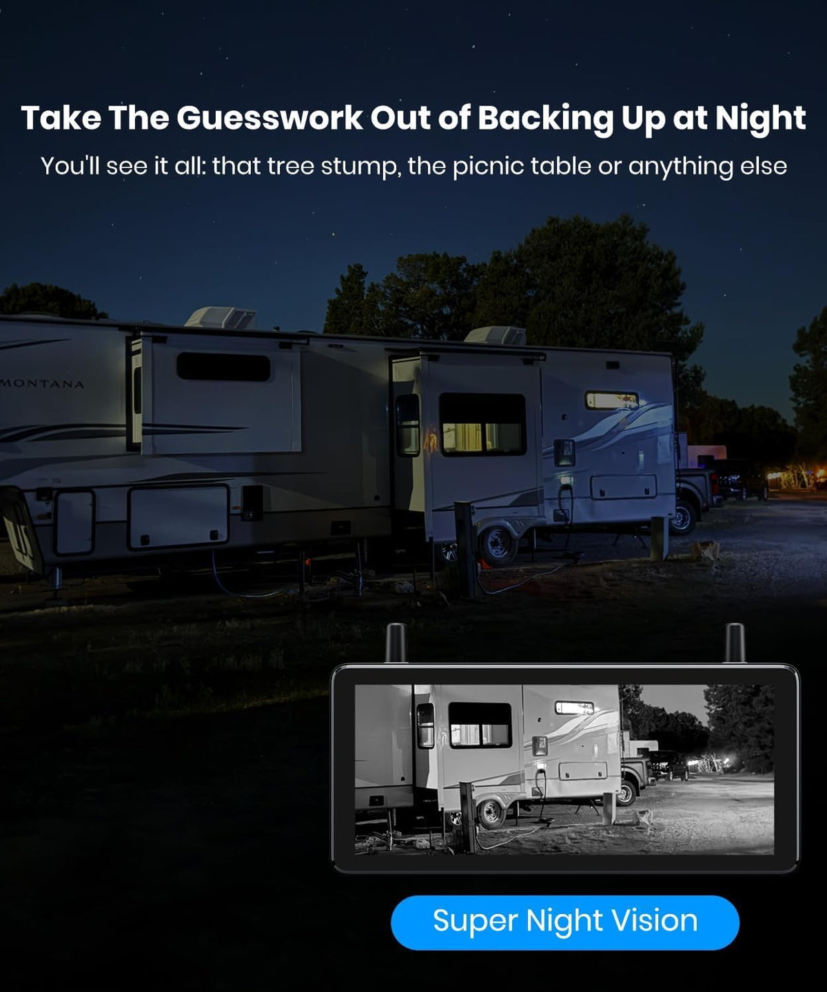Auto-VOX RV backup system with dual antennas for strong signal.