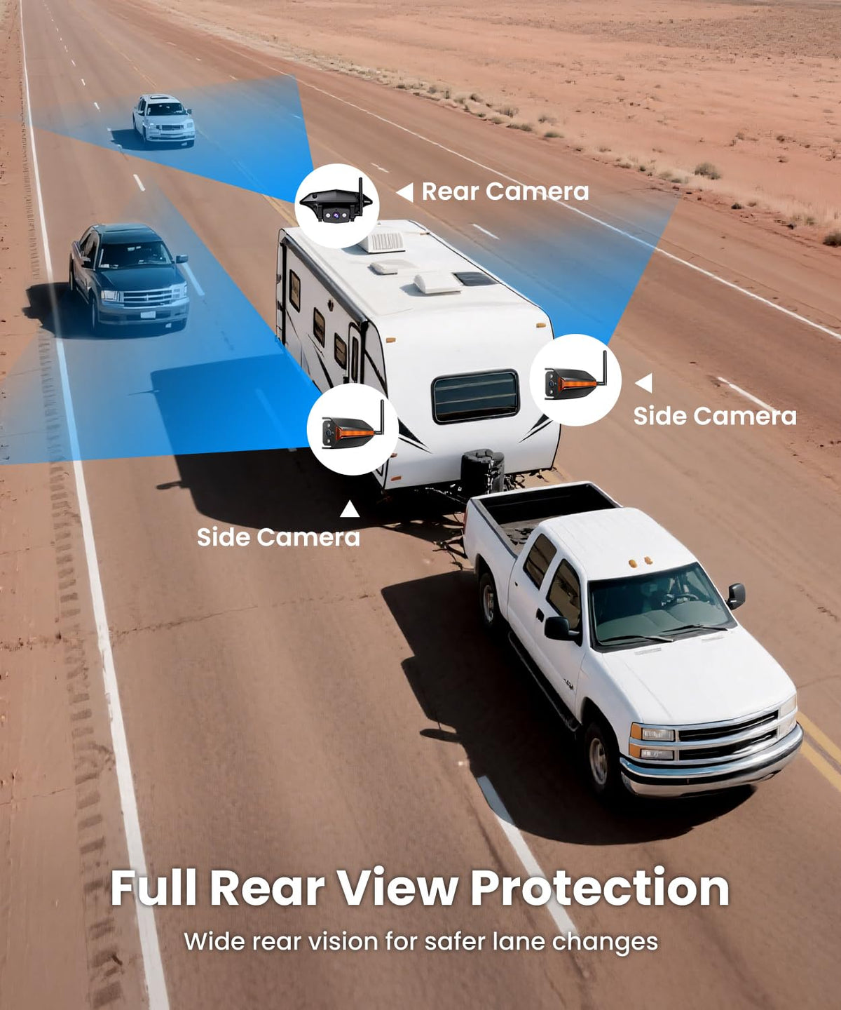 AUTO-VOX RV backup camera side view for curb clearance in tight spaces.