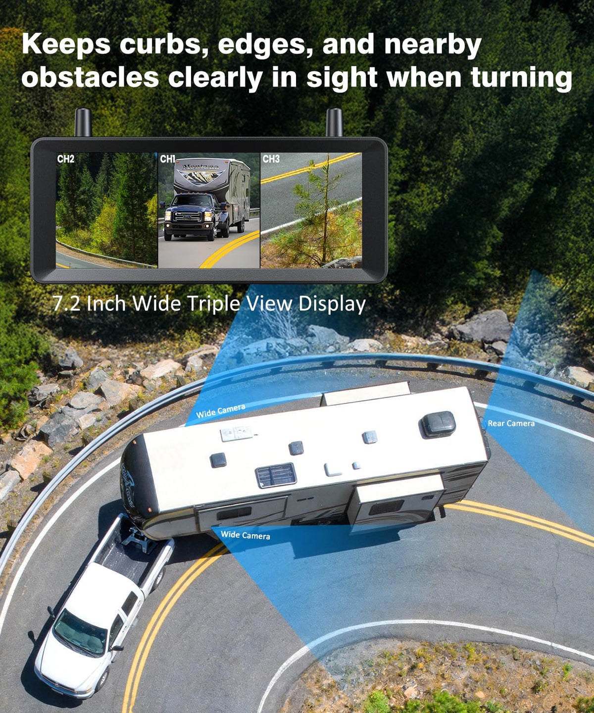 AUTO-VOX side camera view aiding precision alignment next to trailers
