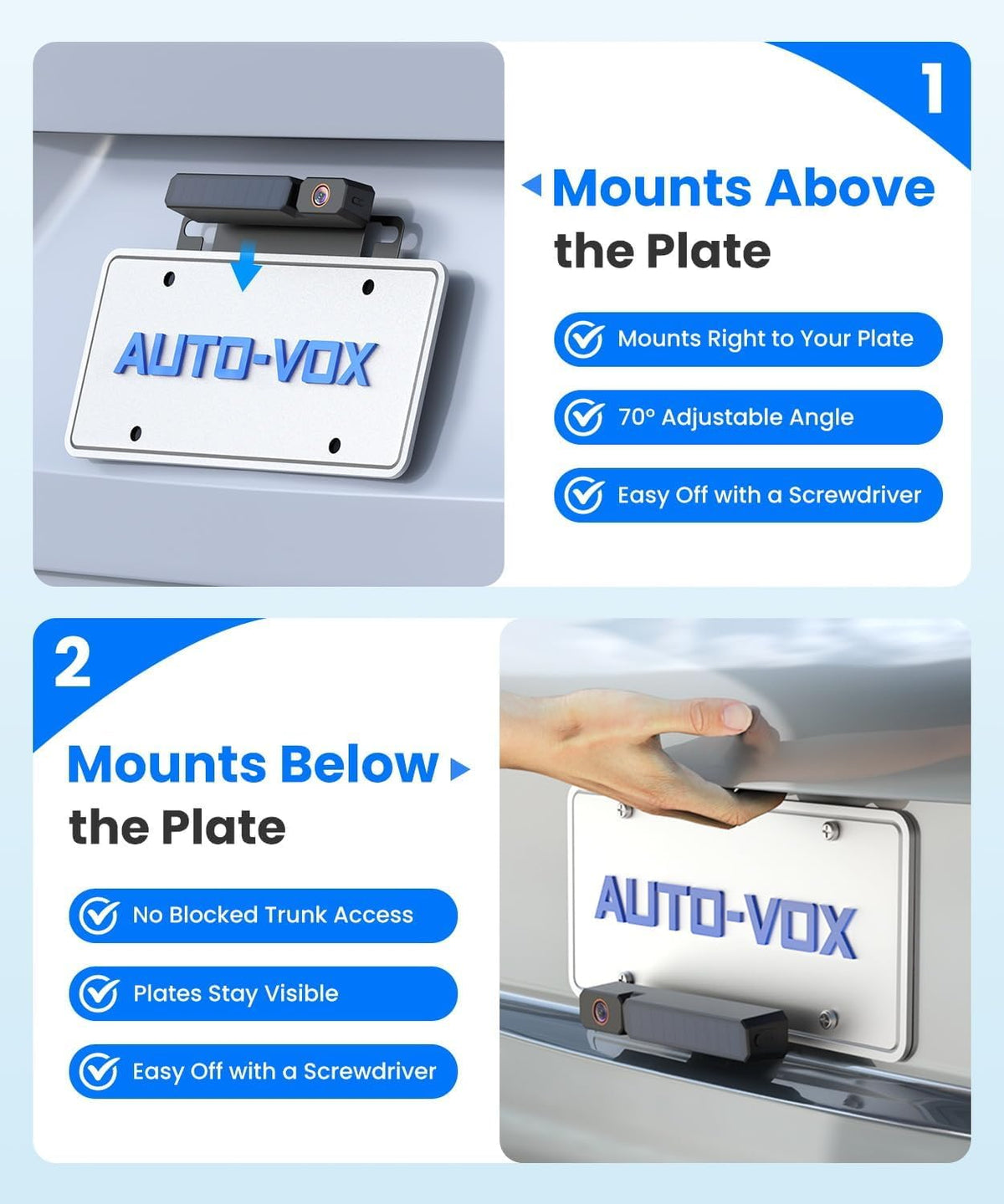 AUTO-VOX 5000mAh battery keeps the backup camera running longer between charges.