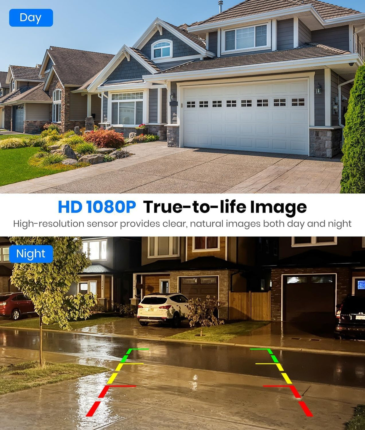 AUTO-VOX dual-channel split screen lets you monitor multiple views simultaneously.