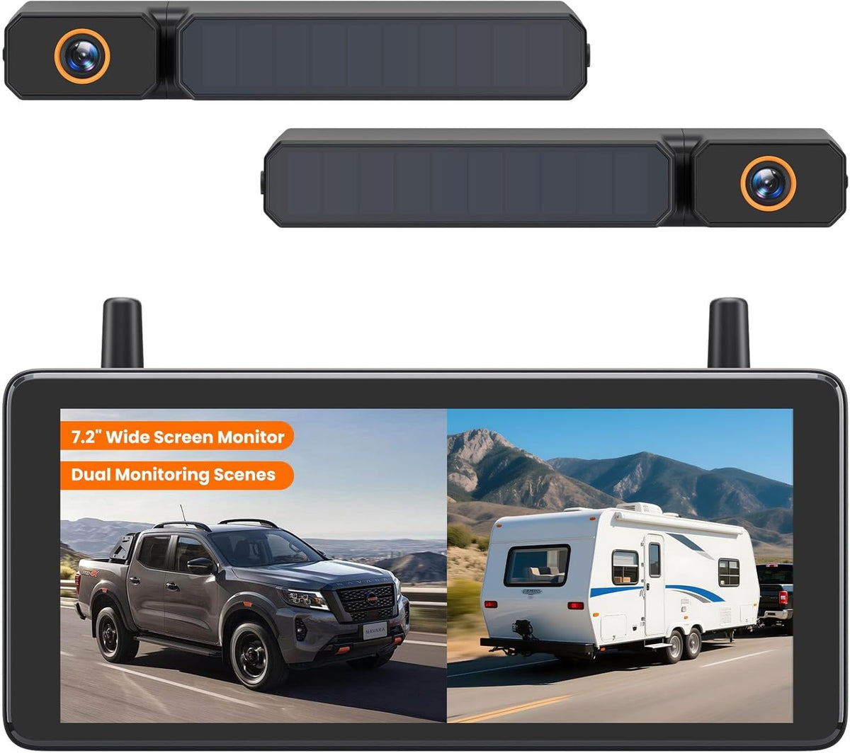 AUTO-VOX solar dual-camera system front and rear view for safer reversing.