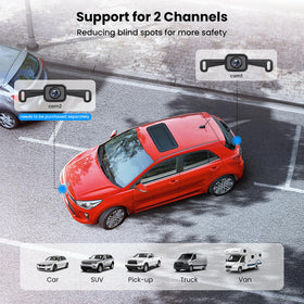 AUTO-VOX two-camera arrangement reducing blind spots while towing