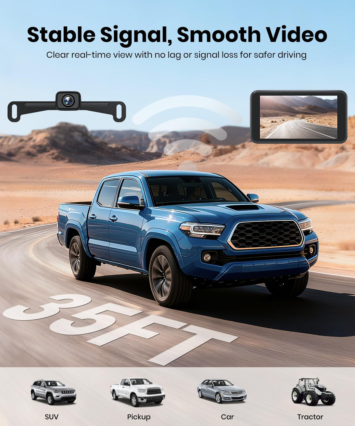 AUTO-VOX W12 wireless link stays steady on highways for reliable reversing.