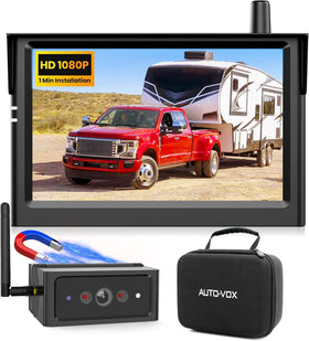 AUTO-VOX magnetic backup camera mounted on vehicle with secure base for quick setup.