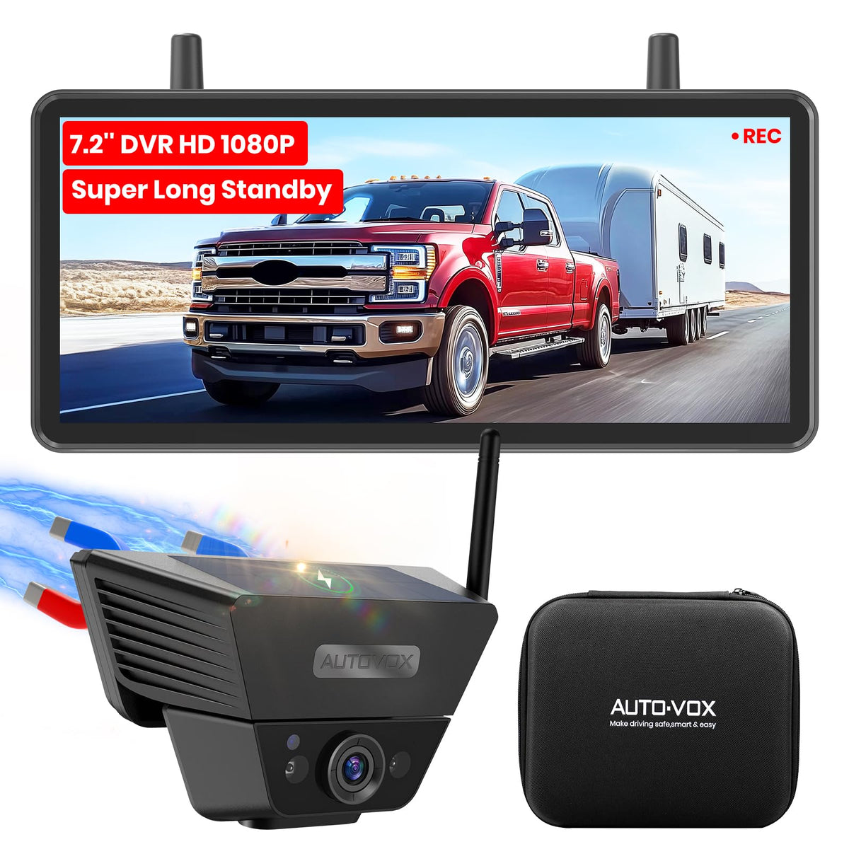 AUTO-VOX wireless backup camera solar magnetic enables flexible mounting and clear rear visibility.