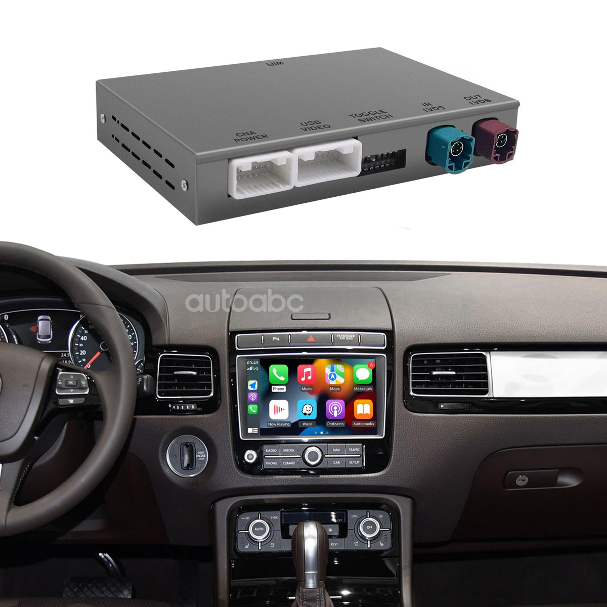AutoABC mirrorlink projection on Touareg enhances smartphone mirroring.