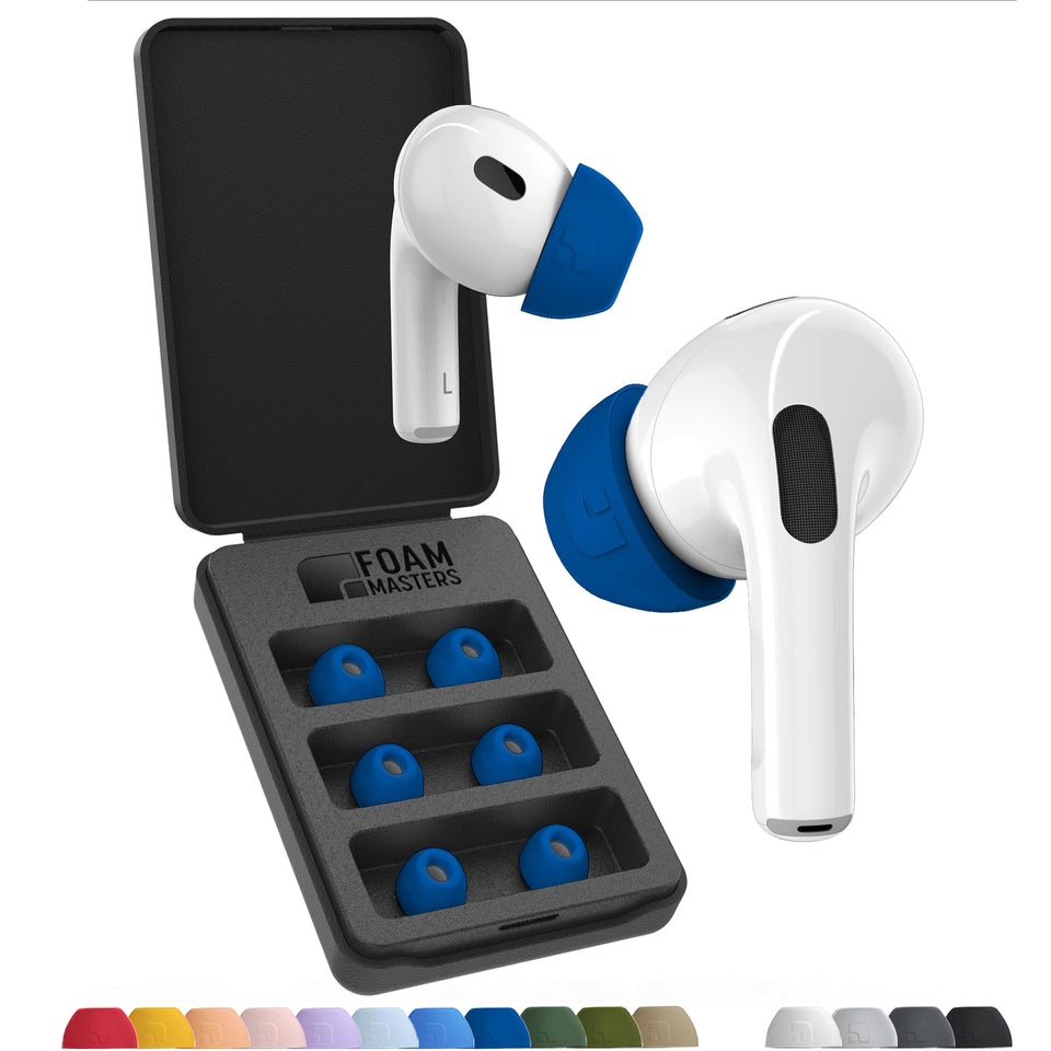 AutoLine Pro foam tips front view showing blue color and secure fit benefit