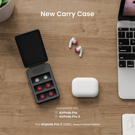 AutoLine Pro tips installed on AirPods Pro demonstrating secure fit and better isolation