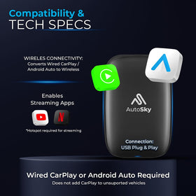 AutoSky AI Box Lite plug-and-play setup simplifies wireless CarPlay and Android Auto integration.