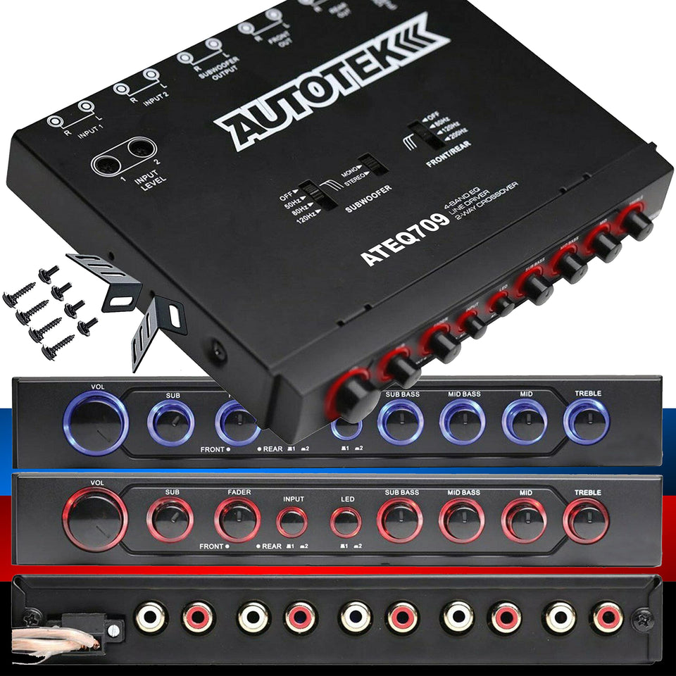 Autotek ATEQ709 front panel with 4-band EQ for precise tone shaping