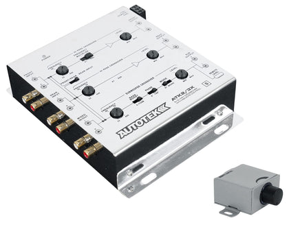 Autotek ATK2 front panel showing controls for precise crossover tuning and clear setup