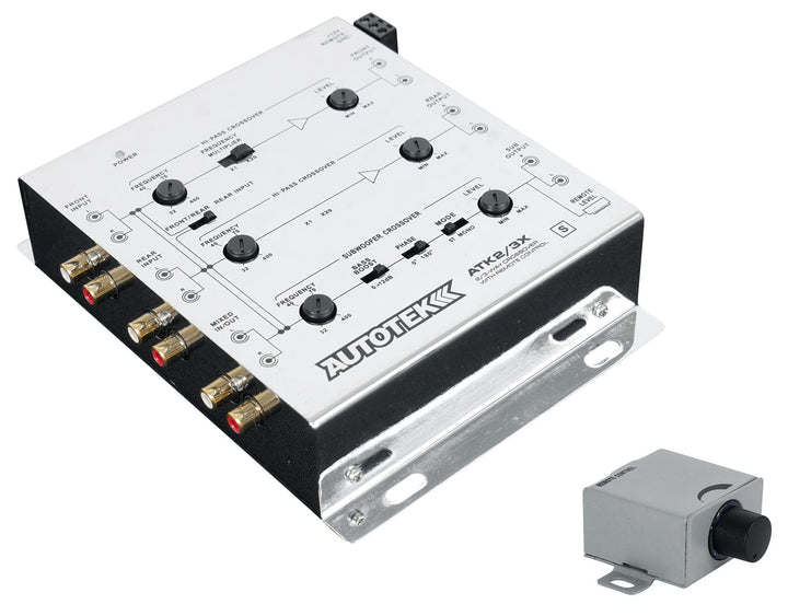Autotek ATK2 front panel showing controls for precise crossover tuning and clear setup