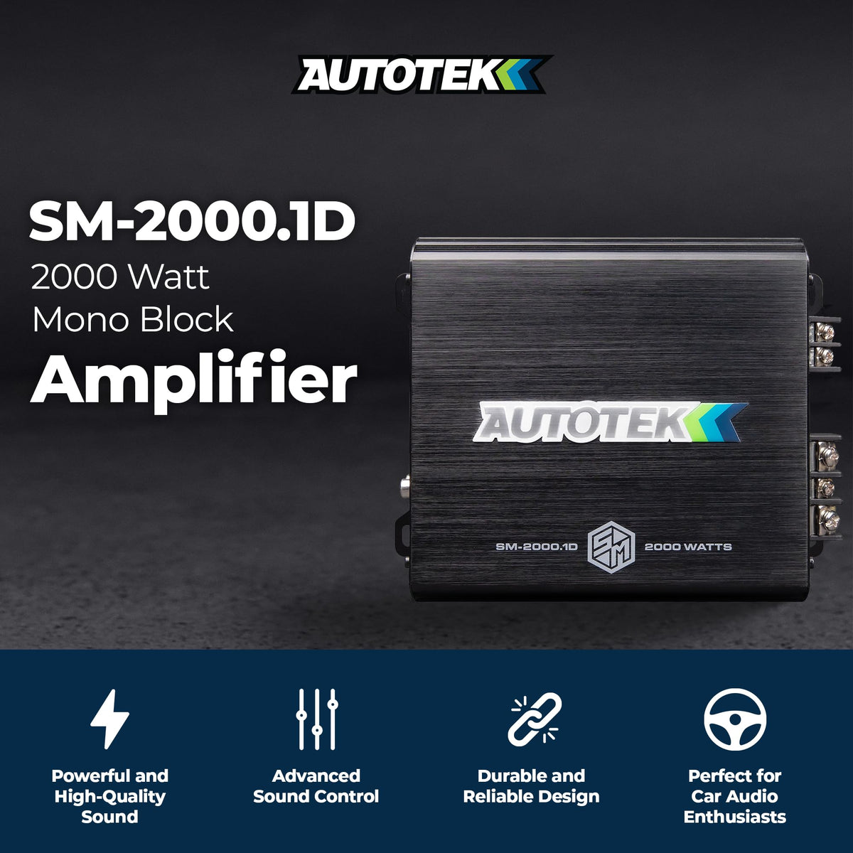 Autotek SM-2000 aluminum heat sink close-up offering efficient cooling benefits