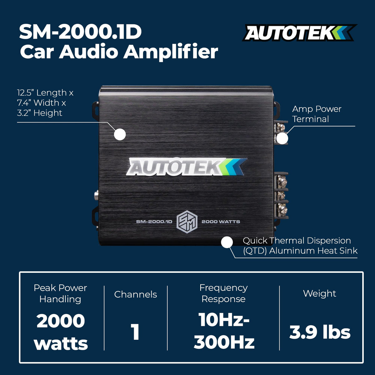 Autotek SM-2000 terminal block with screw connectors for secure wiring