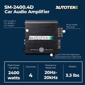 Autotek SM-2400.4D aluminum heat sink demonstrates cooling efficiency