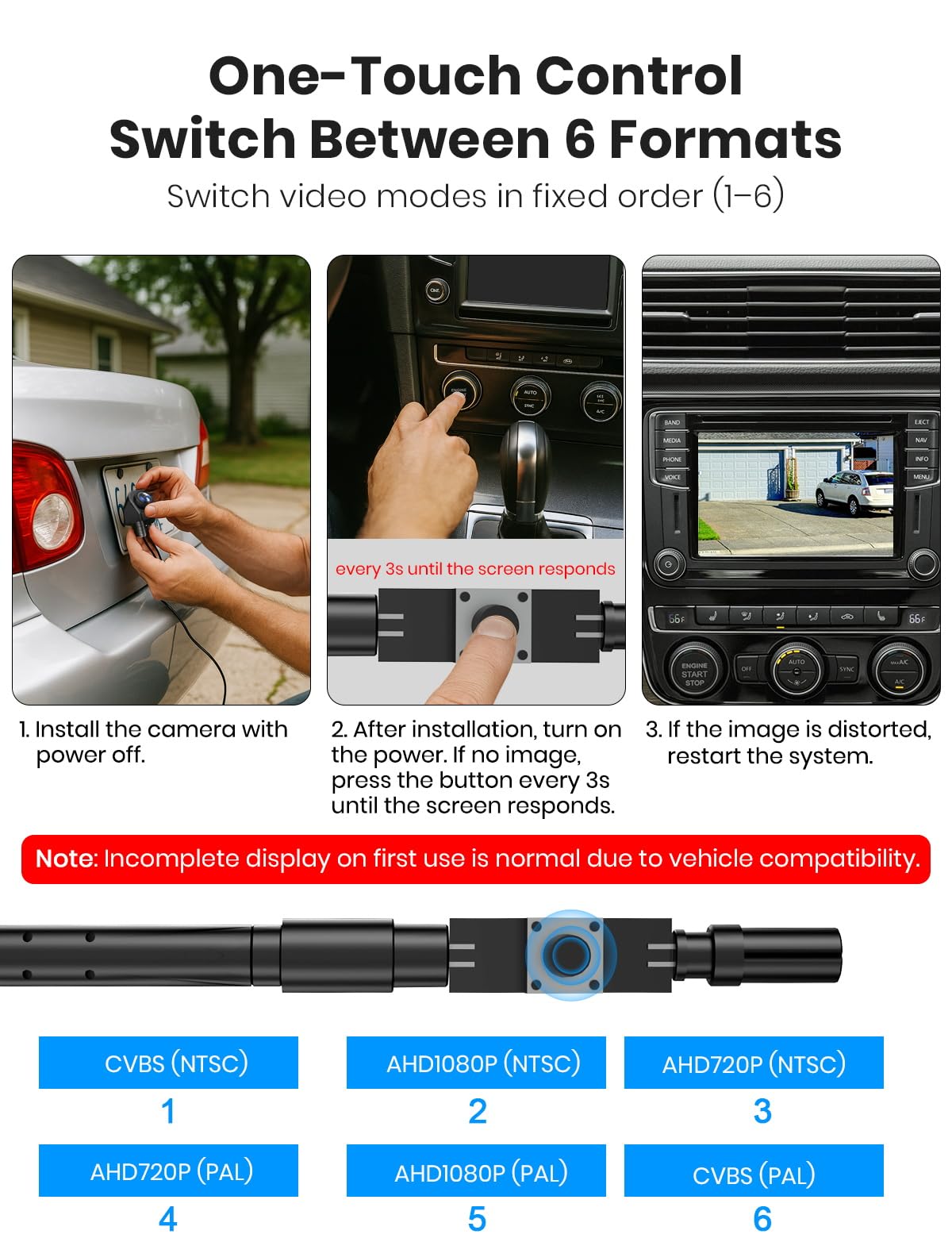 AUTO-VOX camera mounted on vehicle side demonstrating expanded blind-spot view