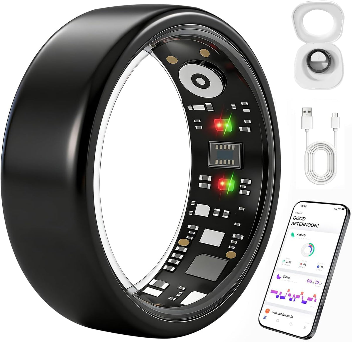 AutrefoisElf front view of black smart ring showing sleek design and everyday comfort