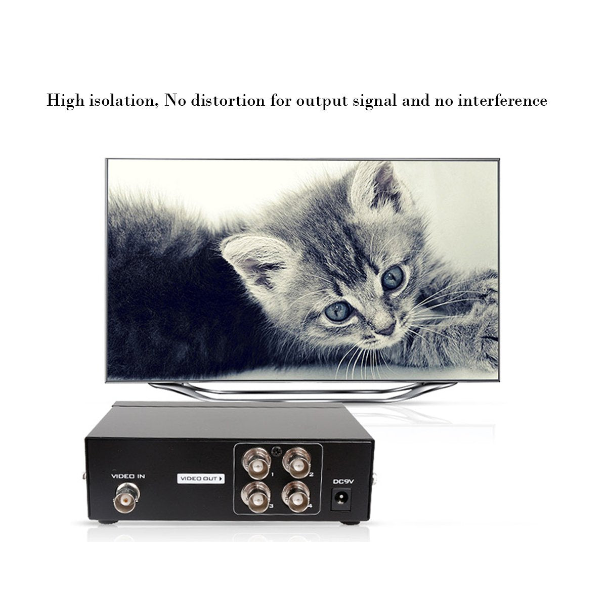AuviPal 4-Port BNC splitter on desk with cables highlighting plug-and-play readiness