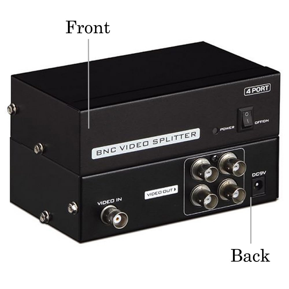 AuviPal 4-Port BNC splitter rear ports illustrating multi-output setup for CCTV
