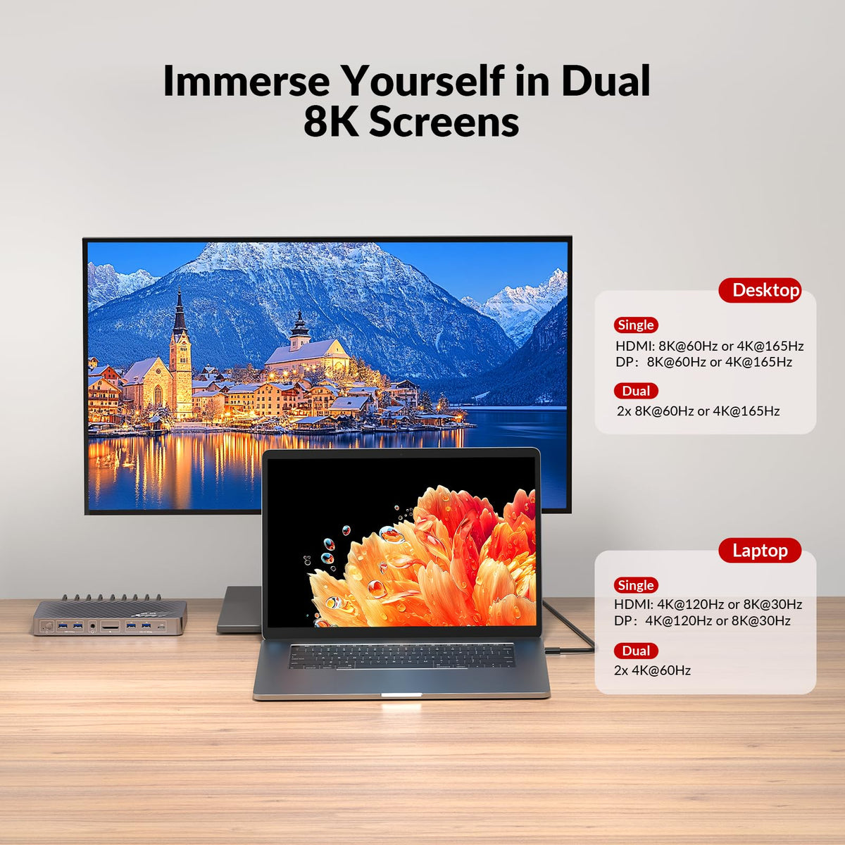 AV Access dual-monitor setup with HDMI and DP connections for high-refresh productivity