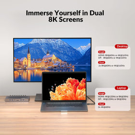 AV Access dual-monitor setup with HDMI and DP connections for high-refresh productivity