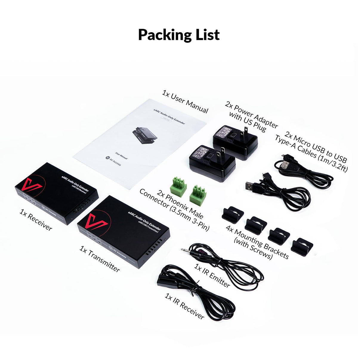AV Access eARC100 enables IR, CEC, and RS232 control between devices.