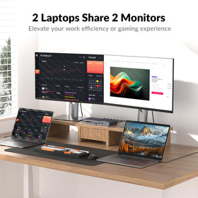 AV Access KVM switch showing dual-monitor setup for effortless laptop switching