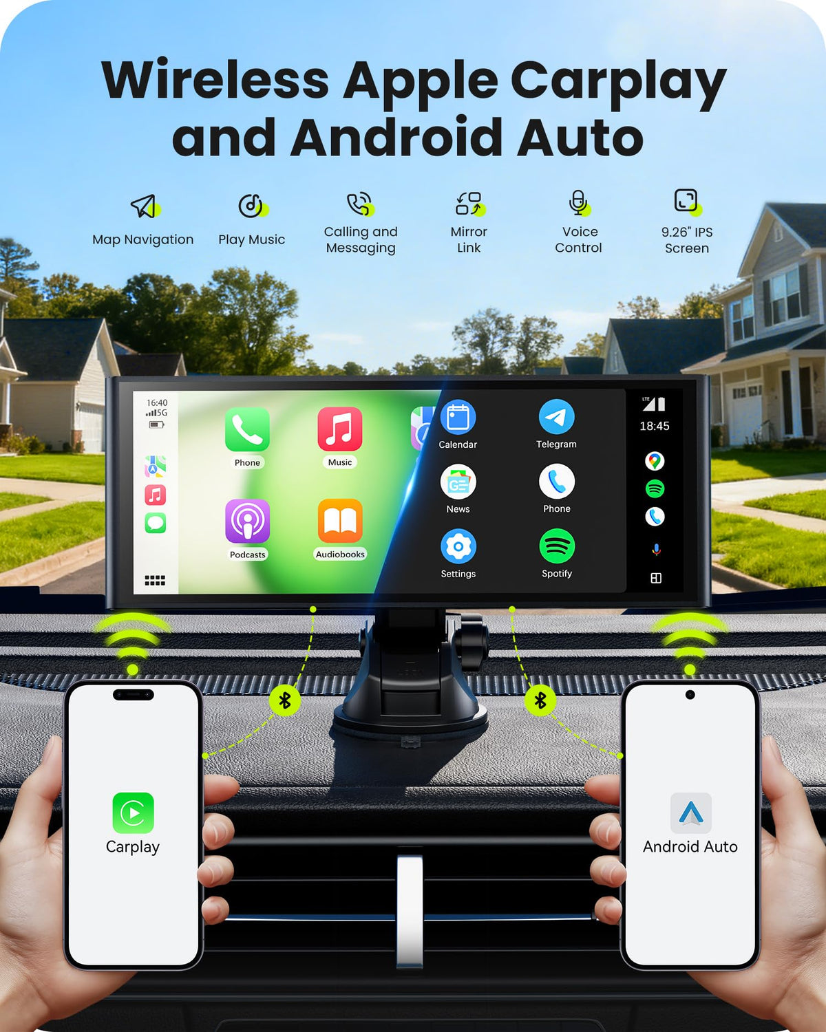 Avaett dashboard mount wireless CarPlay screen enabling easy vehicle setup