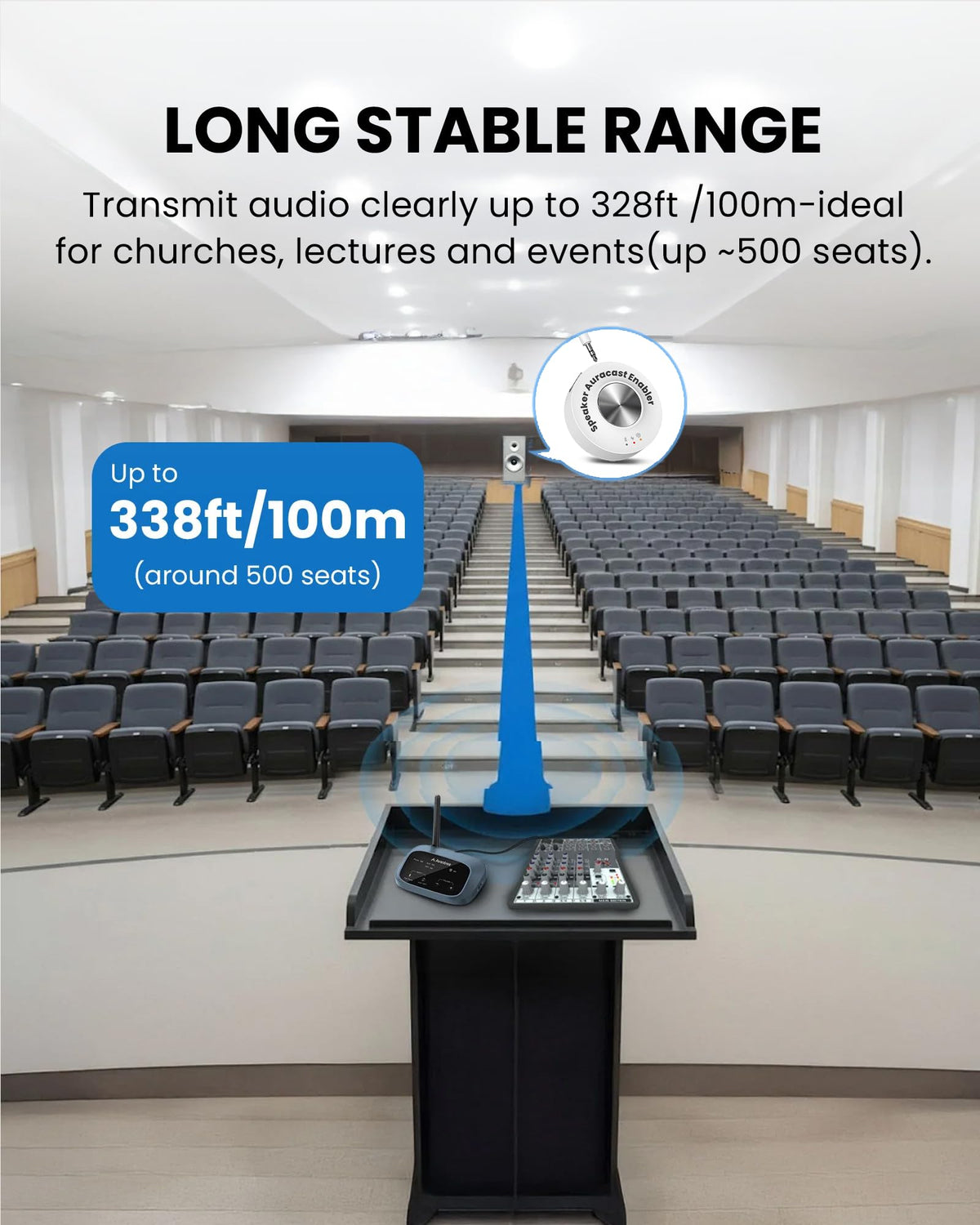 Avantree AuraLink beside a smartphone showing scale and portability for on-the-go streaming