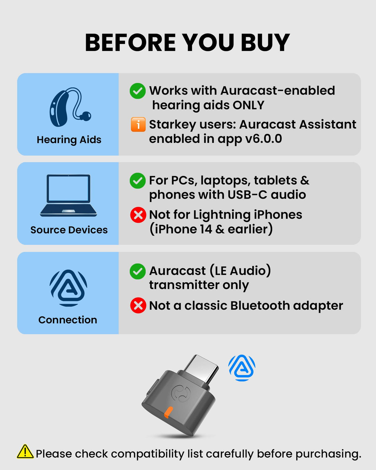 Open mode image shows public Auracast listening with multiple devices