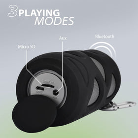 Avantree Cyclone detail showing controls and SD/AUX ports, versatile connectivity