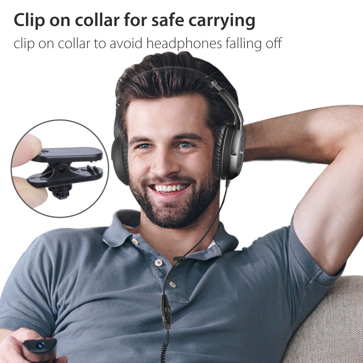Avantree HF039 worn by user watching TV showing hands-free comfort
