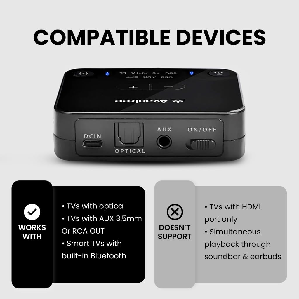 Avantree HT41866 with aptX LL delivers low-latency audio for sync.