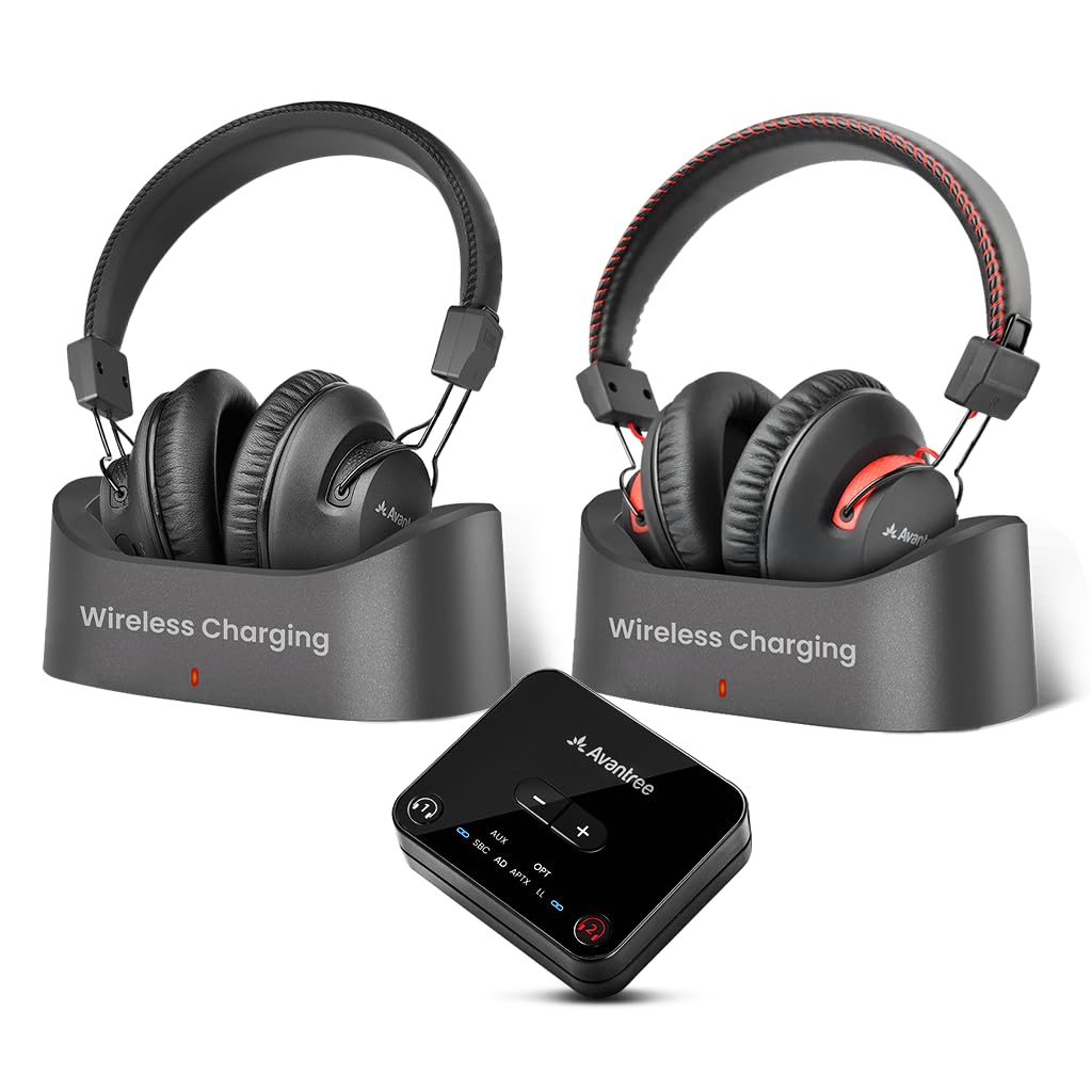 Avantree HT41899 Plus dual headphones for TV viewing with independent volume control.