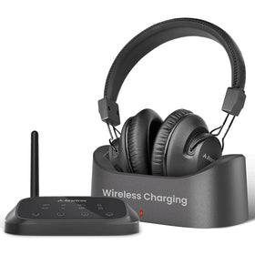 Avantree HT5009 Plus headphones on dock for quiet TV listening