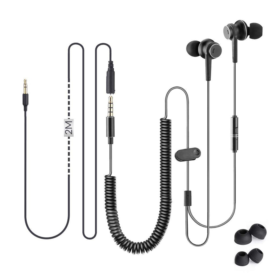 Avantree long-coiled cable earbuds for TV and PC with extended reach.