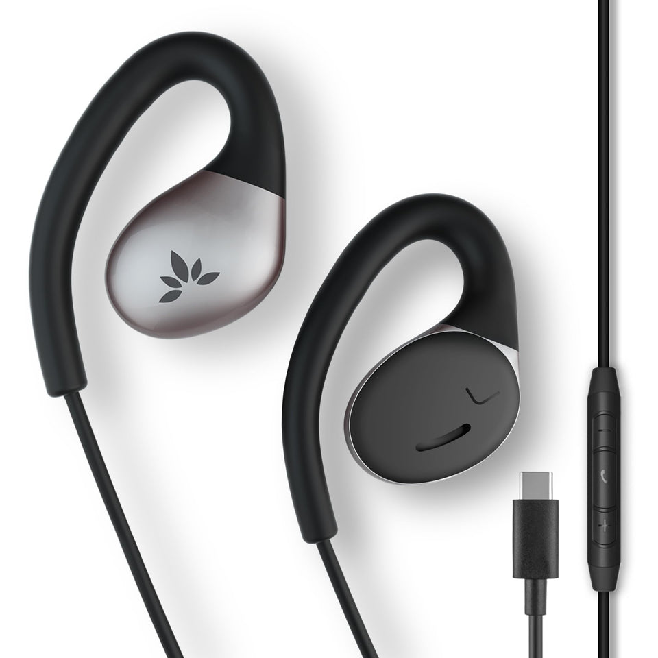 Avantree Resolve front packaging showing earbuds and USB-C plug for easy setup