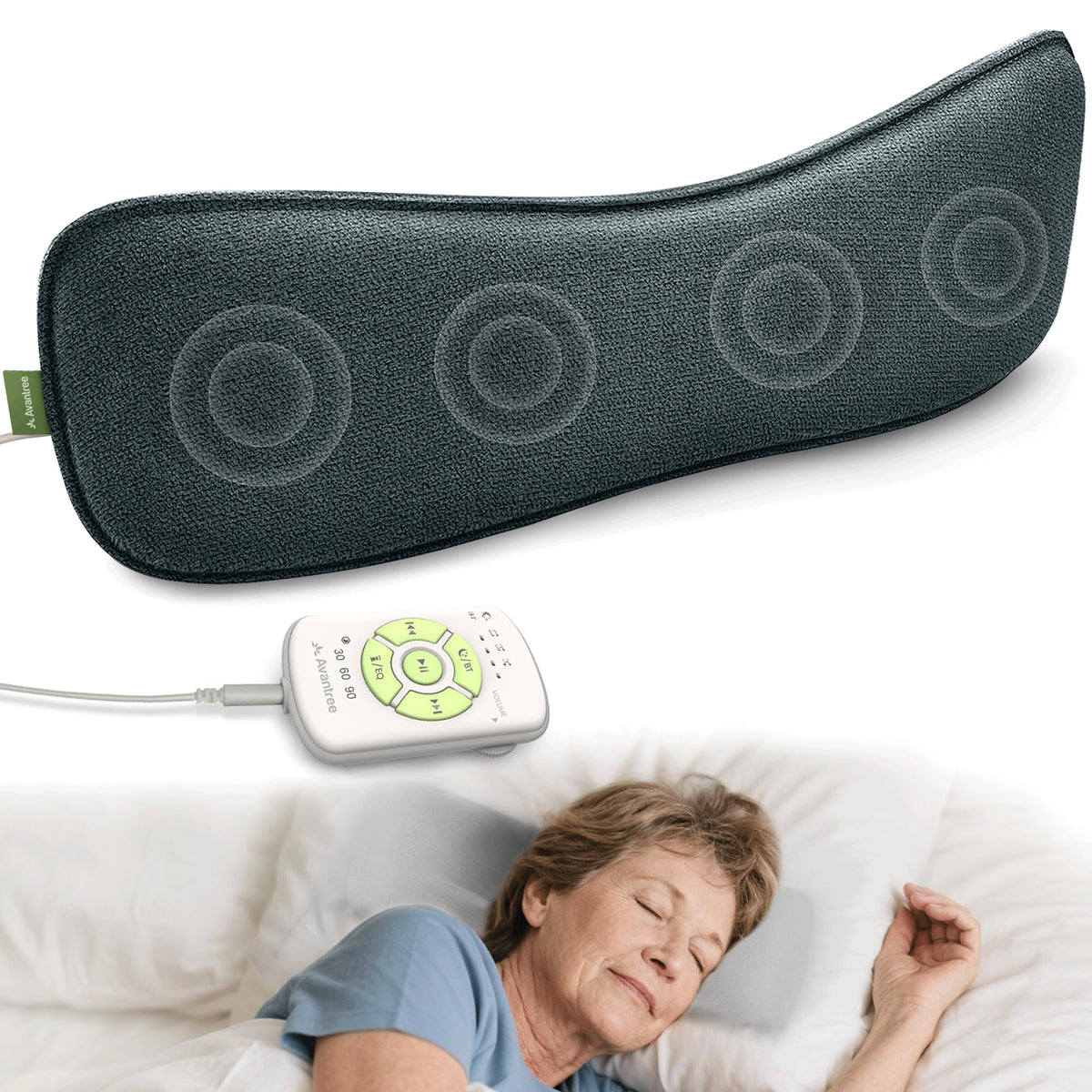 Avantree Slumber 2 front view showing slim profile and soft cover, comfortable bedside listening