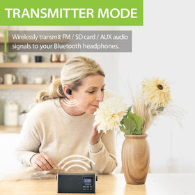 Avantree Soundbyte T antenna and ports visible, providing strong FM reception and connectivity