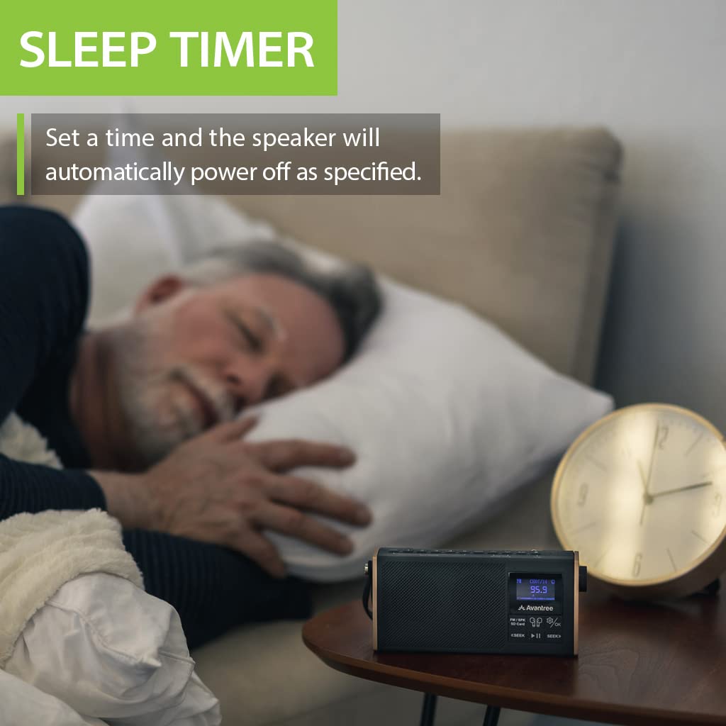 Avantree Soundbyte T on a bedside table with morning scene, great for hands-free listening